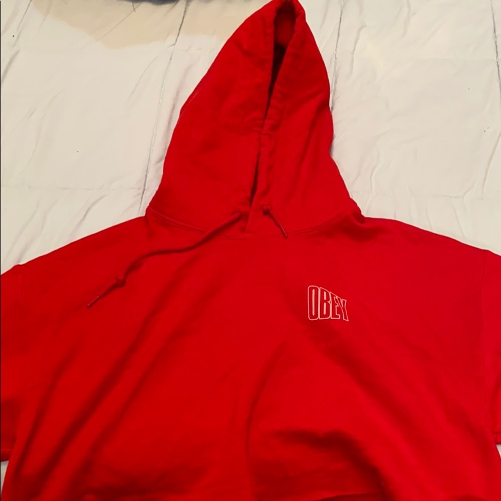 Obey red cropped sweatshirt size M.